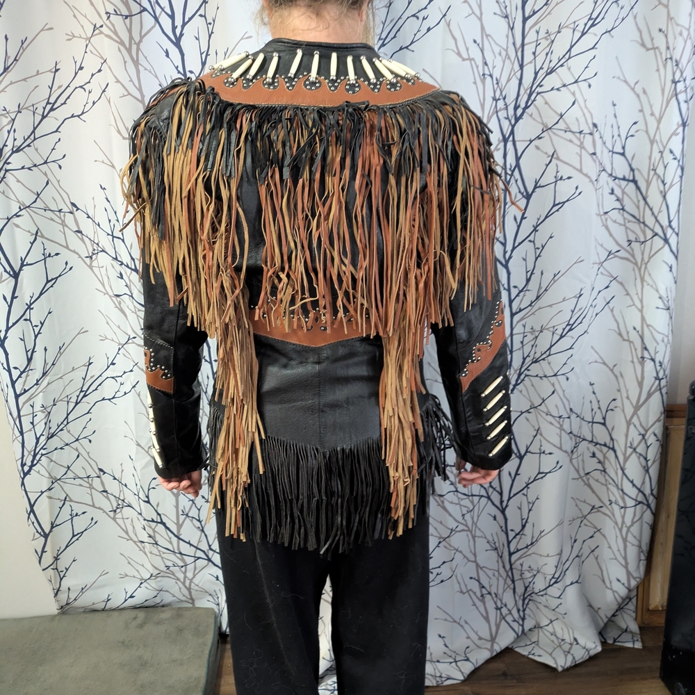 Fringe Leather Jacket with Beaded Accents - Picture 6 of 12